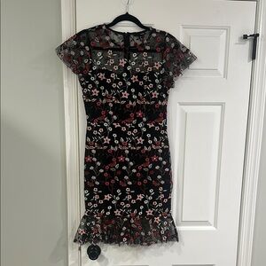 Floral Embroidered Black Dress